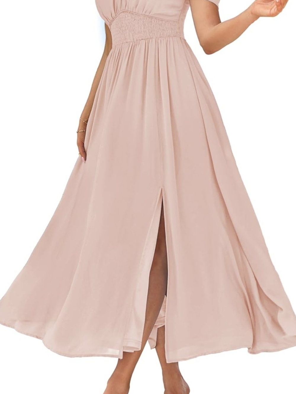Grace Karin Soft Blush Maxi Skirt with Center Slit